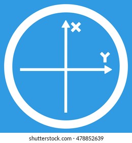 Cartesian Axis vector rounded icon. Image style is a flat icon symbol inside a circle, white color, blue background.
