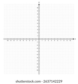 Cartesian coordinate system. Blank Cartesian coordinate system in two dimensions with X and Y axes. Black grid with axes for a math graph. Vector
