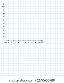 Cartesian coordinate system on a notebook sheet on a checkered grid. Vector illustration