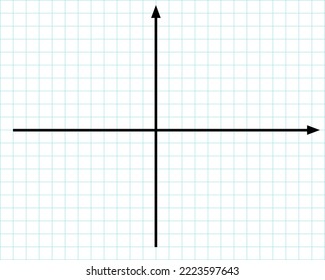 Cartesian coordinate system on plane. Perpendicular axises. Blank template for statistics or finance data visualization. Blue grid paper background. Vector graphic illustration