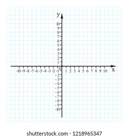 Cartesian coordinate system in the plane from -10 to 10 on the graph grid paper. Vector.