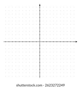 Cartesian coordinate system in two dimensions on white graph paper with dots. Orthogonal coordinate plane with two axes on squared grid. Math bw template. Vector illustration