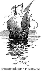 Cartier Ship, vintage engraved illustration.