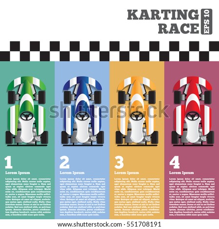 Carting at the finish line. View from above. The template for the presentation. Vector illustration.