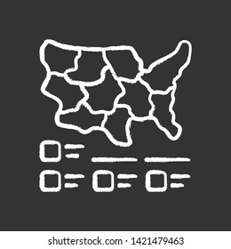 Cartogram chalk icon. Diagram. USA map with statistics. Data visualization. Sociological, marketing visual information. Geographical differences graphic report. Isolated vector chalkboard illustration