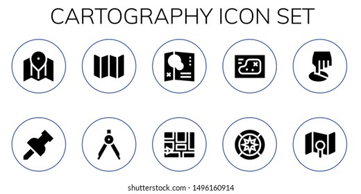 cartography icon set. 10 filled cartography icons.  Simple modern icons about  - Map, Pin, Compass, Wind rose, Position
