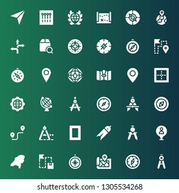 cartography icon set. Collection of 36 filled cartography icons included Compass, Map, Route, Pin, National geographic, Earth globe, Global, Border, Localize, Road sign, Treasure map