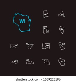 Cartography icons set. Alabama and cartography icons with new york, landscape, florida. Set of island for web app logo UI design.