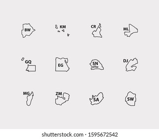 Cartography icons set. Botswana and cartography icons with djibouti, egypt and equatorial guinea. Set of patriotic for web app logo UI design.