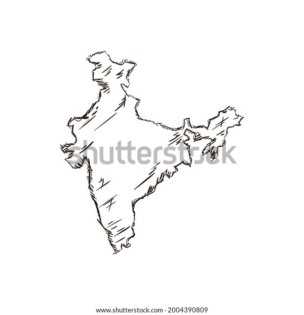 Cartography Map India Sketch Style Stock Vector (Royalty Free) 2004390809