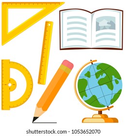 Cartography and measurements 6 colorful cartoon icon set. Education theme vector illustration for certificate banner sticker, badge, sign, stamp, logo, label, icon, poster, patch, sticker