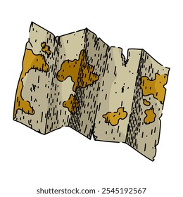 Cartografía Mapa viejo dibujado a mano. Navegación de exploración, atlas de pergamino, cartografía de reliquia de brújula Mapa antiguo bosquejo de Vector. ilustración a color aislada