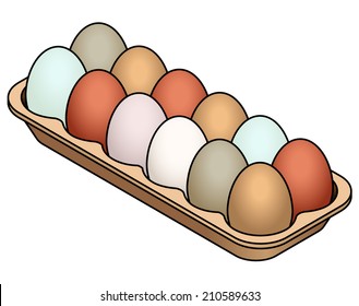 A carton of 12 colourful / multicolour heritage eggs. 