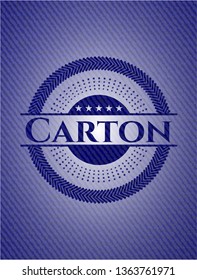 Carton badge with denim background