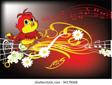 carton bird and music note