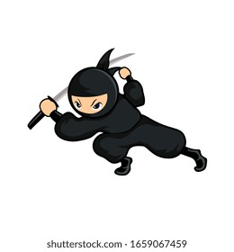 Karton-Schwarz-Ninja-Attacken niedrig mit Schwert