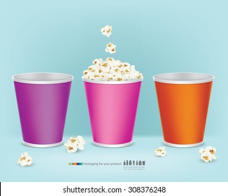 Carton Bowl Full Of Popcorn And Paper Glass Of Drink.vector