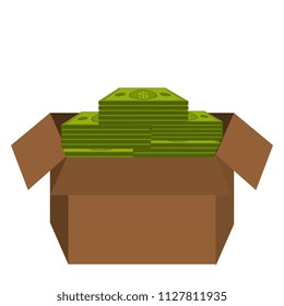 carton box with bills money