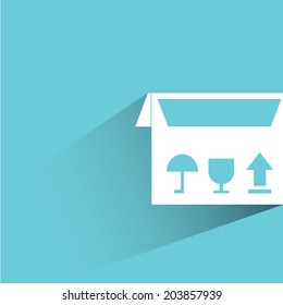 carton box, blue background, flat and shadow theme