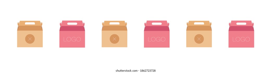 Carton box. Carton boxes for food. Cardboard box mockup set. Flat style. Vector illustration