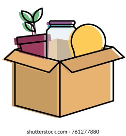 carton box with bulb and plant
