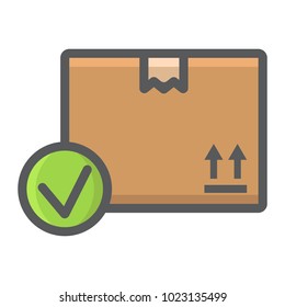 Carton box with check mark filled outline icon, logistic and delivery, order delivery sign vector graphics, a colorful line pattern on a white background, eps 10.