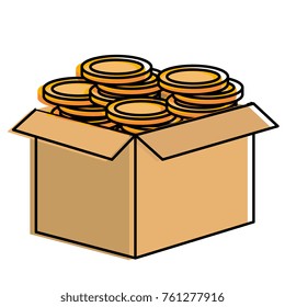carton box with coins