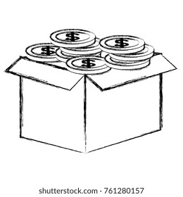 carton box with coins