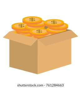 carton box with coins
