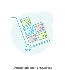 Esquema de icono del vector del carro de entrega de caja de cartón
