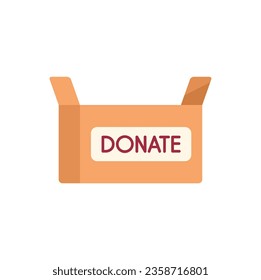 Carton box donate icon flat vector. Charity help. Human project isolated