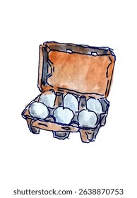 carton box with egg watercolor illustration	