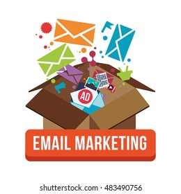 Carton box and envelope icon. Email marketing message communication and media theme. Colorful design. Vector illustration