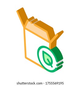 Carton Box For Food With Plant Leaf vector isometric sign. color isolated symbol illustration
