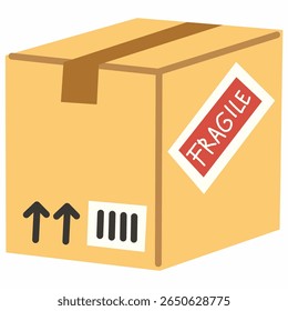 Carton box with fragile sticker in flat hand-drawn style. Great for packaging labels, fragile goods delivery, ecommerce logistics, and product shipping visuals.