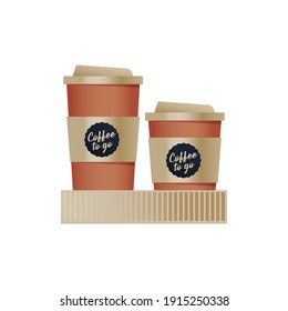 Carton Box to Go. Outside. Coffee Cup to Go. Medium, Large Size. Logotype Sticker.
