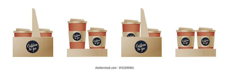 Caja de cartón a ajustar. Fuera. Copa de café para ir. Pegatina de Logotipo.
