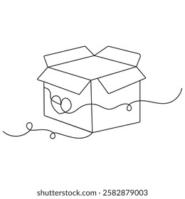 Carton box icon  continuous one line drawing  outline vector illustration