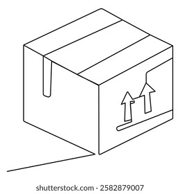 Carton box icon  continuous one line drawing  outline vector illustration