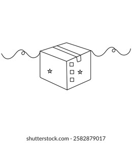 Carton box icon  continuous one line drawing  outline vector illustration