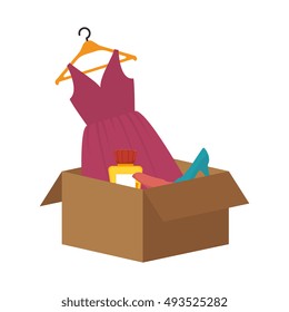 carton box with lady objects