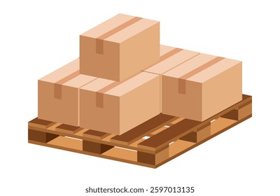 carton box on pallet wood, parcel box cargo, pallets wooden, brown box, warehouse concept, corrugated shipping box icon, cardboard postage package for transportation