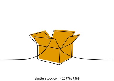 Carton box one line colored continuous drawing. Cardboard box continuous one line colorful illustration. Vector minimalist linear illustration.