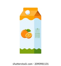 Carton Box with Orange Juice. Flat Style. Citrus drink icon for logo, menu, emblem, template, stickers, prints, food package design and decoration