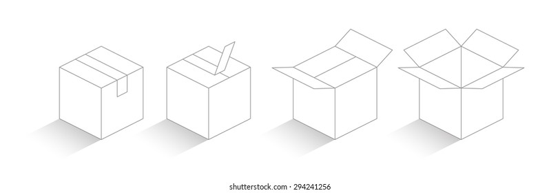 Carton box outline with shadow, total containing process