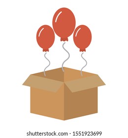 carton box packing with balloons helium vector illustration design