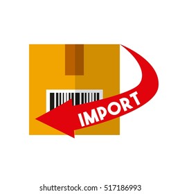 carton box with red arrow with import word. export and import colorful design. vector illustration