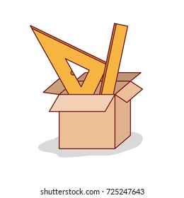 carton box with set ruler on white background vector illustration