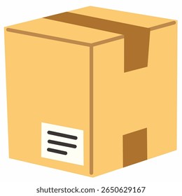 Carton box with tape in flat hand-drawn style. Great for packaging labels, fragile goods delivery, ecommerce logistics, and product shipping visuals.