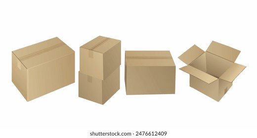 Carton boxes collection brown color vector illustration. Cardboard isolated object on white background.